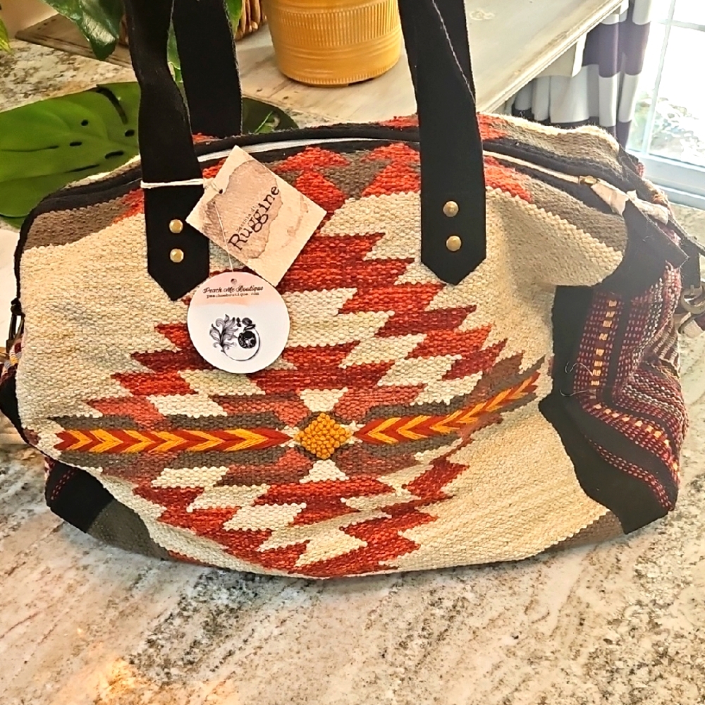 Ruggine Burnt Orange and Cream Patterned Weekender Bag